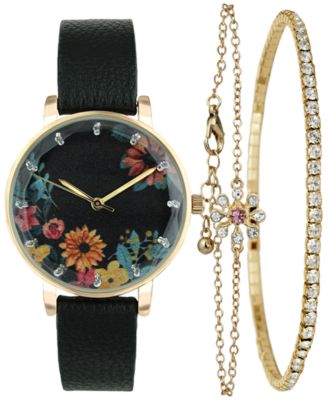 INC International Concepts - Women's Black Strap Watch 32mm Gift Set, Created for Macy's