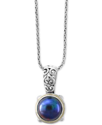 EFFY Collection - Dyed Cultured Freshwater Pearl (12mm) 18" Pendant Necklace in Sterling Silver & 18k Gold Over Silver