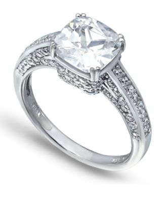 Macy's - Cubic Zirconia Cushion Stone Ring with Fancy Pav&eacute; Gallery in Fine Silver Plate
