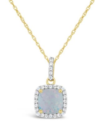 Macy's - Created Opal (3/4 ct. t.w.) and Created White Sapphire (1/6 ct. t.w.) Pendant Necklace in 10k Yellow Gold