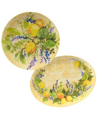 Certified International - Certified Lemon Zest 2pc Melamine Platter Set: Round Platter, Oval Platter