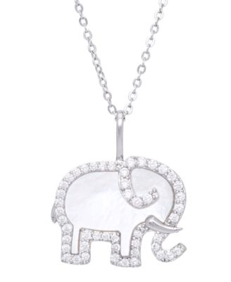 Macy's - Mother of Pearl Cubic Zirconia Elephant Pendant 18" Necklace in Fine Silver Plate