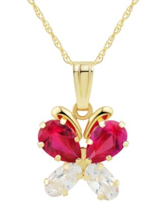 Macy's - Lab-Created Ruby (1 ct. t.w.) & Lab-Created White Sapphire (5/8 ct. t.w.) Butterfly 18" Pendant Necklace in 14k Gold