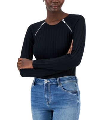 INC International Concepts - Zipper-Trim Ribbed Top