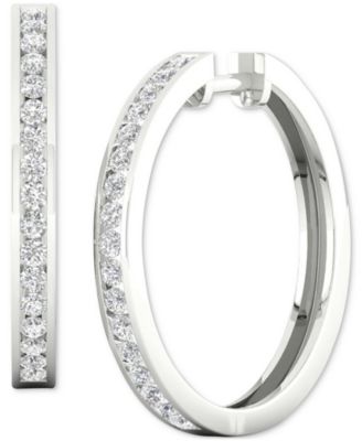 Forever Grown Diamonds - Lab Created Diamond Medium Hoop Earrings (1ct. t.w.) in Rhodium-Plated Sterling Silver, 1.12"