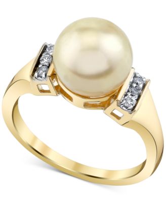 Macy's - Cultured Golden South Sea Pearl (9mm) & Diamond (1/10 ct. t.w.) Ring in 10k Gold
