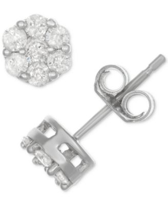 Macy's - Diamond Cluster Stud Earrings (1/2 ct. t.w.) in Sterling Silver