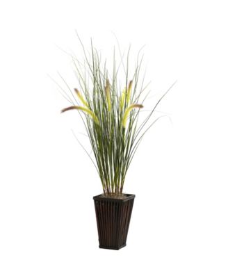 Nearly Natural - Grass w/ Cattails and Bamboo Planter