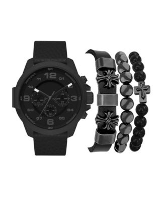 American Exchange - Men's Black Faux Leather Strap Watch 50mm