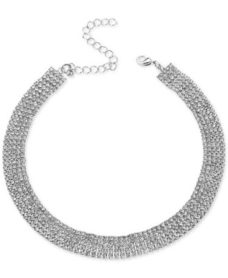 INC International Concepts - Silver-Tone Rhinestone Wide Choker Necklace, 13" + 3" extender