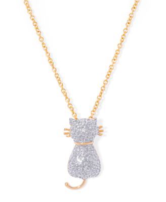 Macy's - Diamond Accent Cat Pendant 18" Necklace in Fine Gold Plate