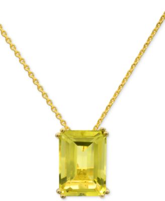 Macy's - Lime Quartz Solitaire 18" Pendant Necklace in 14k Gold-Plated Sterling Silver (Also in White Quartz & Prasiolite)