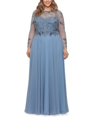 XSCAPE - Plus Size Embellished Illusion Gown