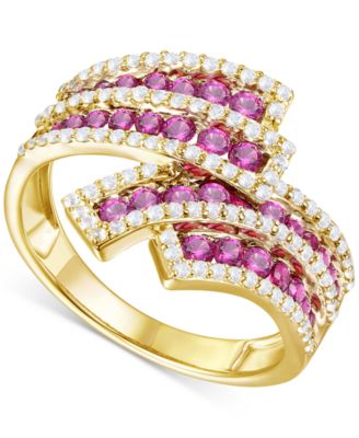 Macy's - Lab-Created Emerald (1 ct. t.w.) & Lab-Created White Sapphire (1/2 ct. t.w.) Swirl Statement Ring in 14k Gold-Plated Sterling Silver (Also in Lab-Created Ruby & Lab-Created Sapphire)