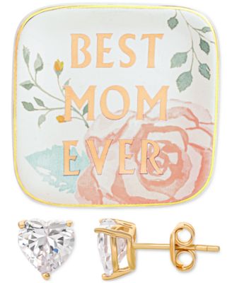 Giani Bernini - 2-Pc. Set Cubic Zirconia Heart Stud Earrings & Best Mom Ever Trinket Dish