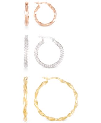 Macy's - Textured Round Hoop Earrings in 14k Rose, White & Yellow Gold Over Sterling Silver