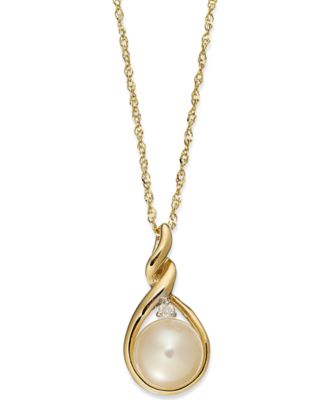 Macy's - 14k Gold Necklace, Cultured Freshwater Pearl and Diamond Accent Twist Pendant