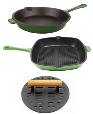 BergHOFF - Neo Cast Iron 3pc Set: Fry Pan, Grill Pan & Steak Press Green