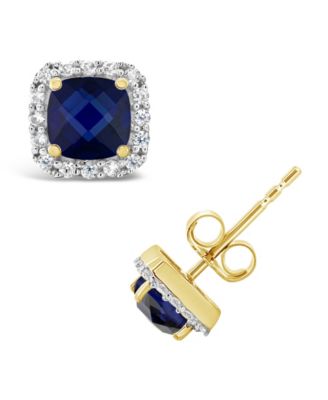 Macy's - Created Gemstone and Created White Sapphire (1/5 ct. t.w.) Halo Stud Earrings in 10k Yellow Gold