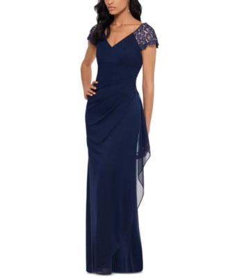 XSCAPE - Petite Lace-Shoulder Gown