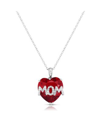 Macy's - Simulated Ruby Mom Pendant In Fine Silver Plate