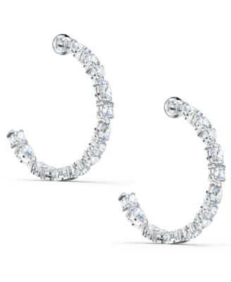 Swarovski - Silver-Tone Medium Crystal C-Hoop Earrings, 1.5"