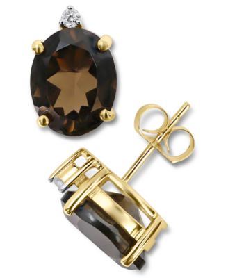 Macy's - Smoky Quartz (4-1/2 ct. t.w.) & Diamond (1/20 ct. t.w.) Stud Earrings in 14k Gold