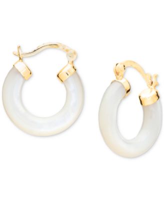 Macy's - White Mother of Pearl Tube Hoop Earrings. Designed in 18k Gold over Sterling Silver