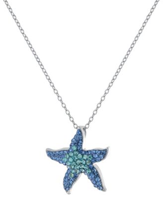 Macy's - Crystal Starfish Pendant 16+2" Extender Chain In Fine Silver Plated