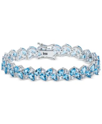 Macy's - Swiss Blue Topaz (20 ct. t.w.) & White Topaz (5-1/3 ct. t.w.) Cluster Bracelet in Sterling Silver