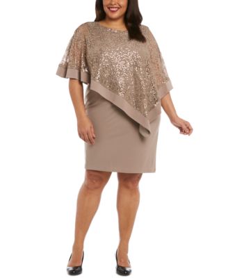 R & M Richards - Plus Size Sequined Lace Cold-Shoulder Cape Dress
