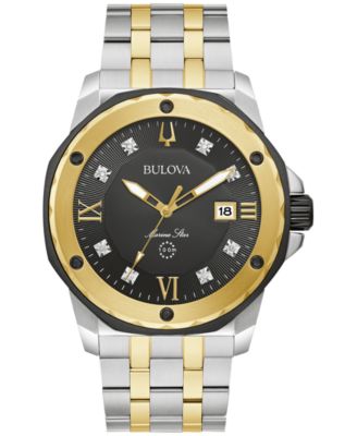 Bulova - Men's Marine Star Diamond Accent Two-Tone Stainless Steel Bracelet Watch 44mm