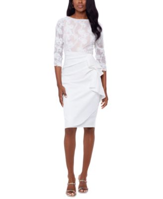 XSCAPE - Women's Boat-Neck Lace-Top Draped-Skirt Dress