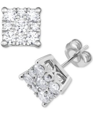 Macy's - Diamond Square Cluster Stud Earrings (1 ct. t.w.) in 14k White Gold