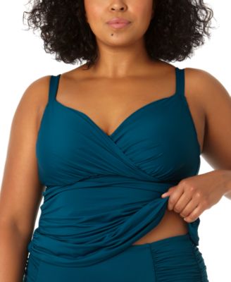 Anne Cole - Plus Size  Surplice Shirred Tankini Top