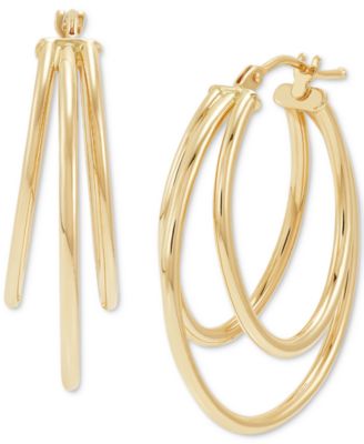 Italian Gold - Graduated Small Triple Split Hoop Earrings in 10k Gold