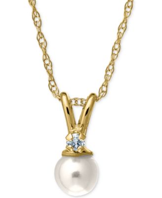 Macy's - Children's Cultured Freshwater Pearl and Diamond Accent Necklace in 14k Gold