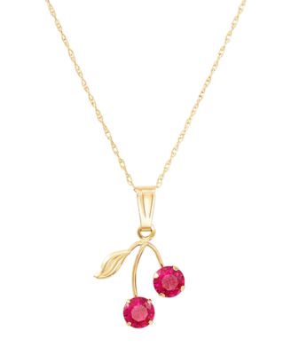 Macy's - Created Ruby (5/8 ct. t.w.) Leaf Pendant On 18" Rope Chain in 10k Yellow Gold