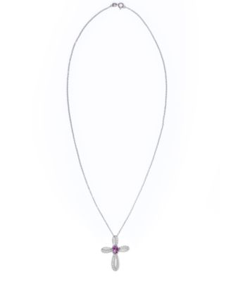 Macy's - Simulated Cross Pendant Necklace With Cubic Zirconia Accents in Fine Silver Plate