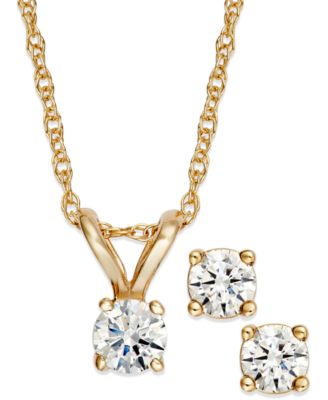 Macy's - Round-Cut Diamond Pendant Necklace and Earrings Set in 10k Gold (1/4 ct. t.w.)