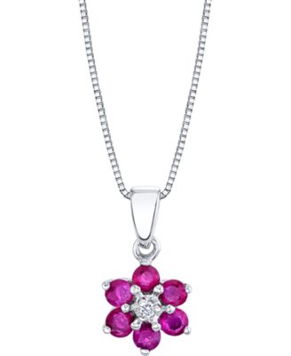 Macy's - Ruby (5/8 ct. t.w.) & Diamond Accent Flower 18" Pendant Necklace in  14k White Gold