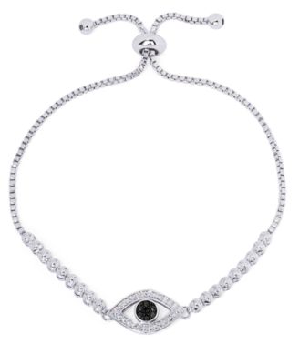 Macy's - Black Diamond Accent Evil Eye Adjustable Bolo Bracelet in Fine Silver Plate