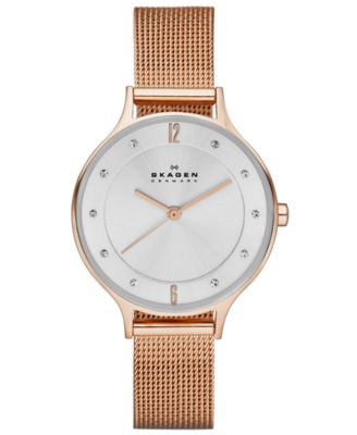 Skagen - Women's Anita Rose Gold-Tone Stainless Steel Mesh Bracelet Watch 30mm SKW2151