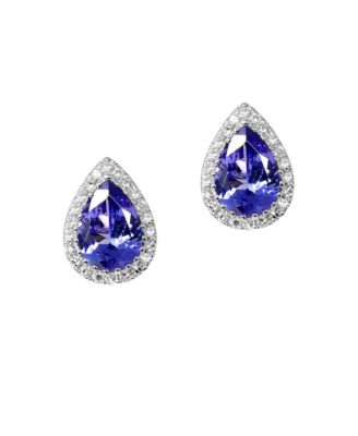Macy's - Tanzanite (1-1/3 ct. tw.) & Diamond (1/8 ct.tw.) Pear Stud Earrings in 14k White Gold