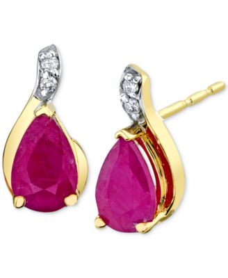 Macy's - Ruby (1 ct. t.w.) & Diamond Accent Pear Stud Earrings in 14k Gold