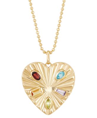 Macy's - Multi-Stone (1 ct.tw.) 18" Heart Pendant Necklace in 14k Gold-Plated Sterling Silver