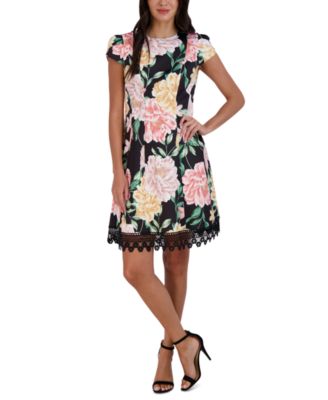 Donna Ricco - Women's Lace-Hem Floral-Print Sheath Dress