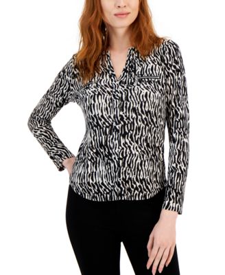 INC International Concepts - Petite Printed Zip-Pocket Top