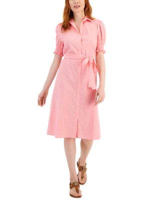 Tommy Hilfiger - Women's Puffed Sleeve Eyelet Midi Dress