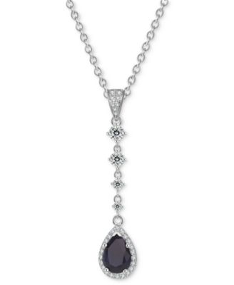 Macy's - Sapphire (1-1/2 ct. t.w.) & White Topaz (3/8 ct. t.w.) Pear Drop Lariat Necklace in Sterling Silver, 16" + 2" extender
